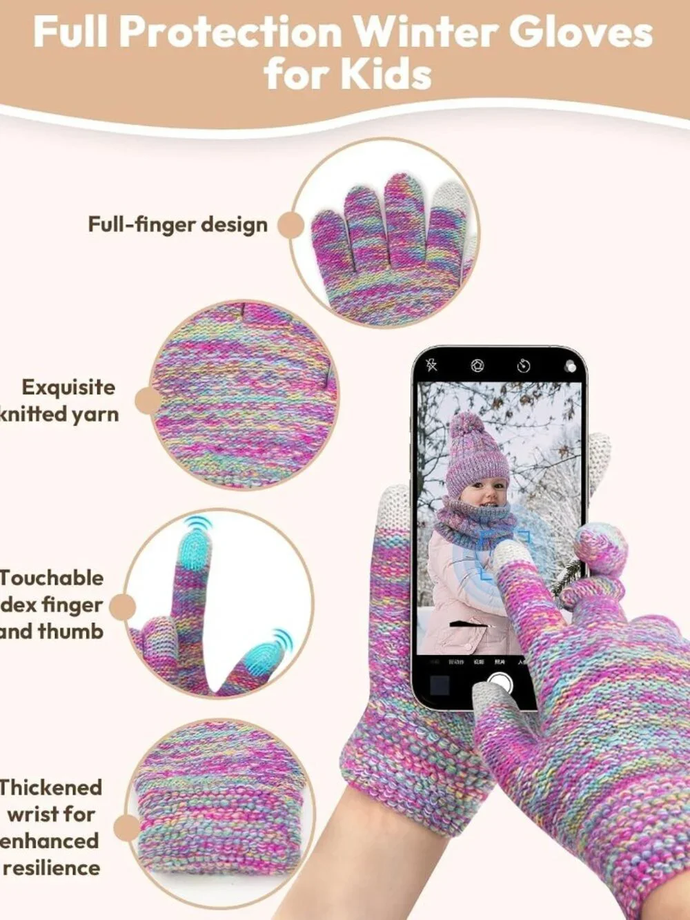 Kids Winter Hat Gloves Scarf Set, Toddler Children Girls Boys Beanie Hat Knitted